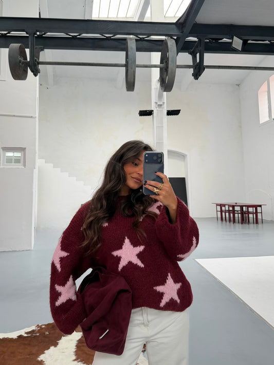 Star Sweater in Burgundy and Pink