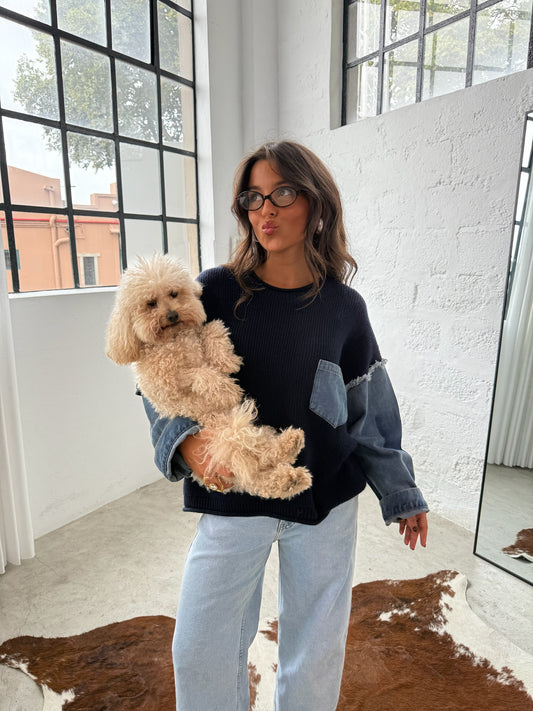 Denim and Navy Blue Sweater
