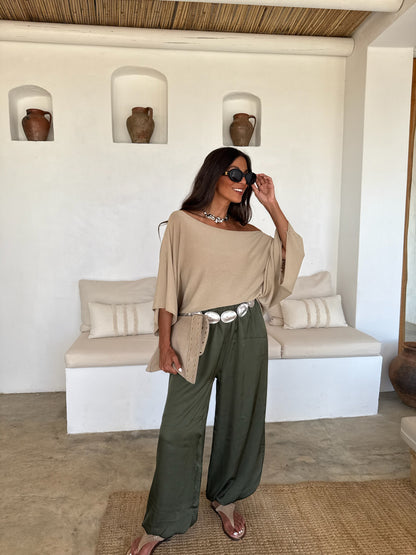 Satin Balloon Pants in Green