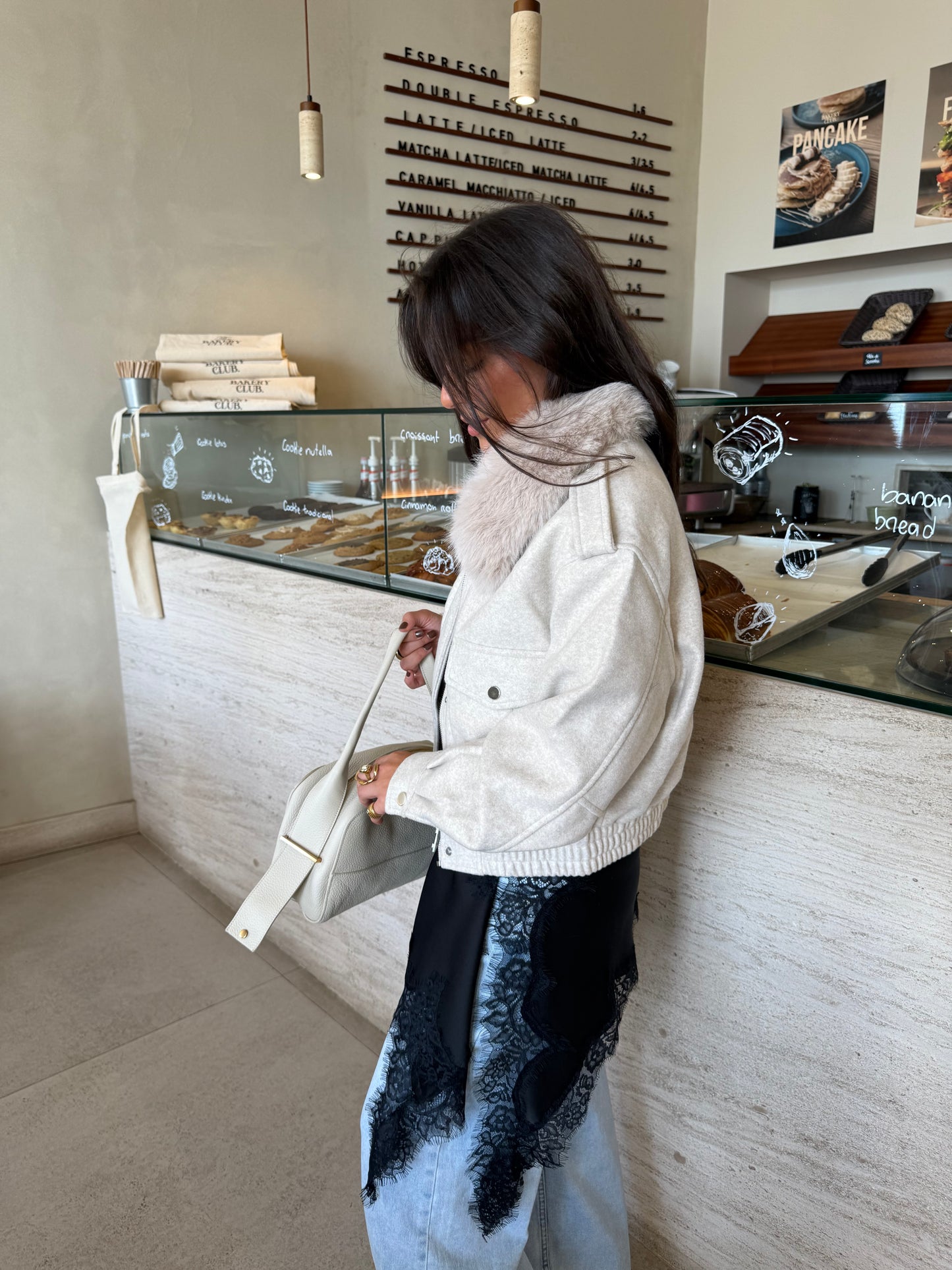 Beige Cropped Fur Collar