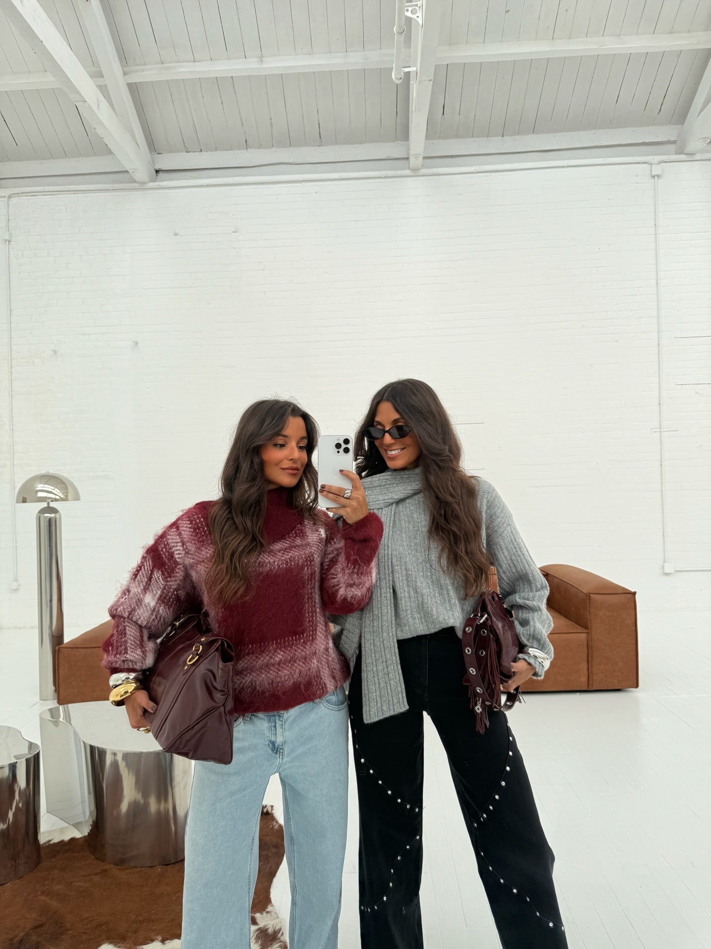 Stockholm Knit Sweater with Scarf in Grey