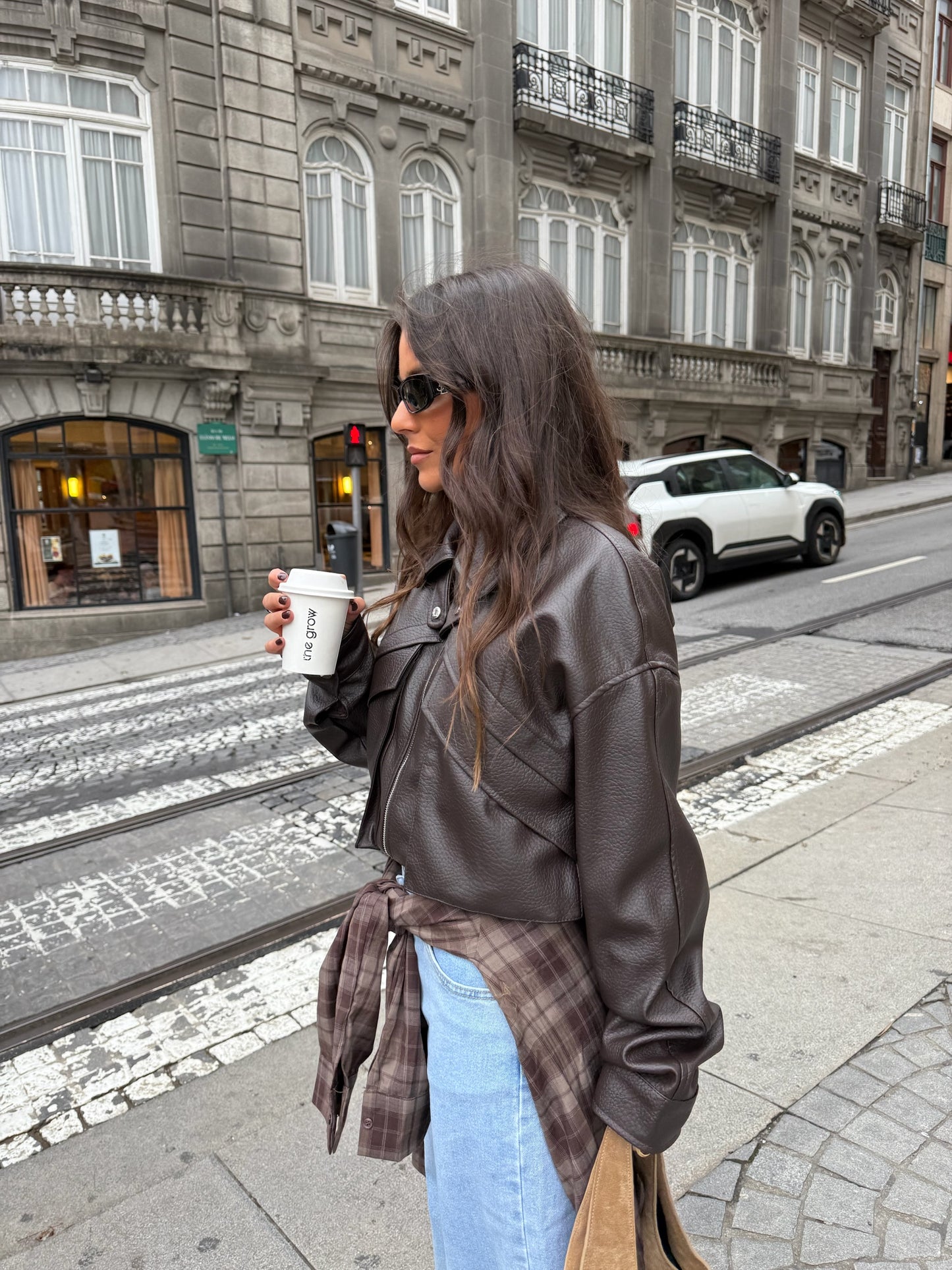 Cropped Leather Jacket in Dark Brown