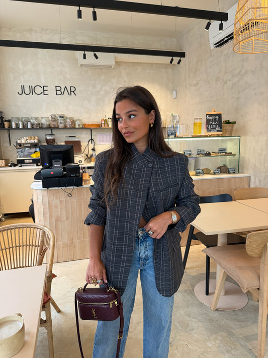 Asymmetrical Blazer in Grey Plaid