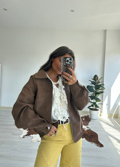 Oversized Brown Suede Effect Jacket