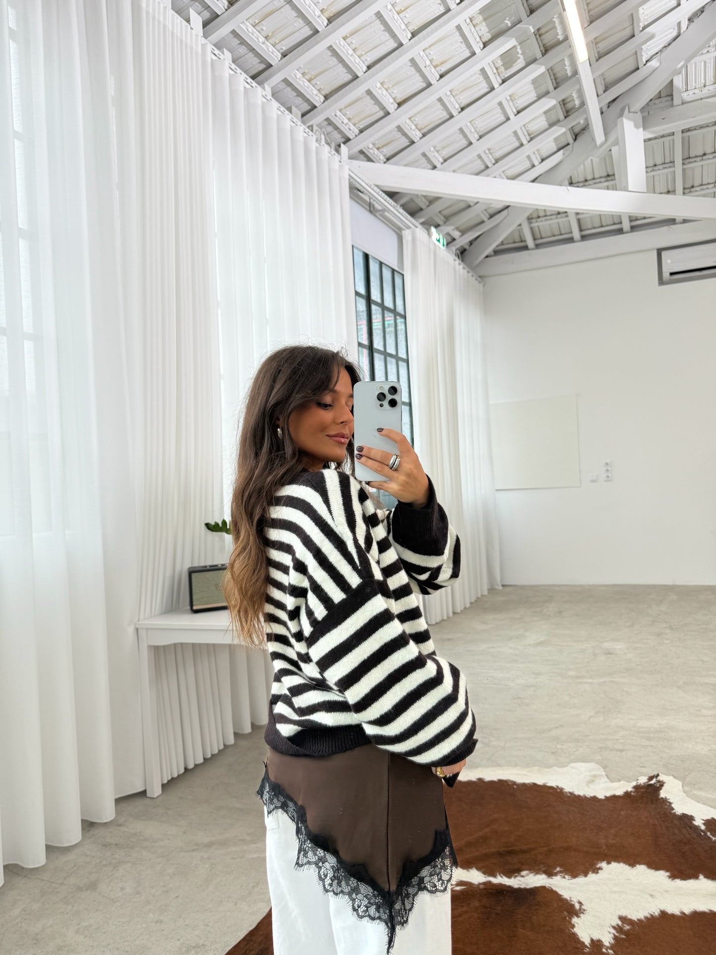 Dark Brown and White Striped Sweater