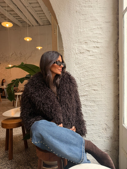 Curly Fur Jacket in Brown