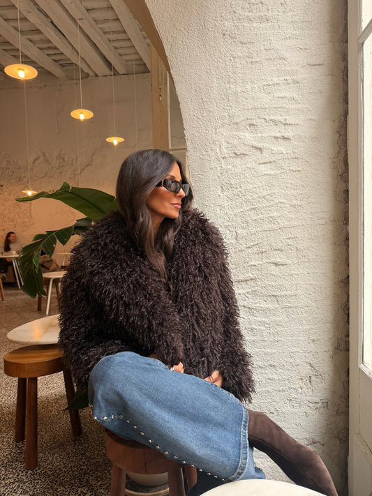 Curly Fur Jacket in Brown