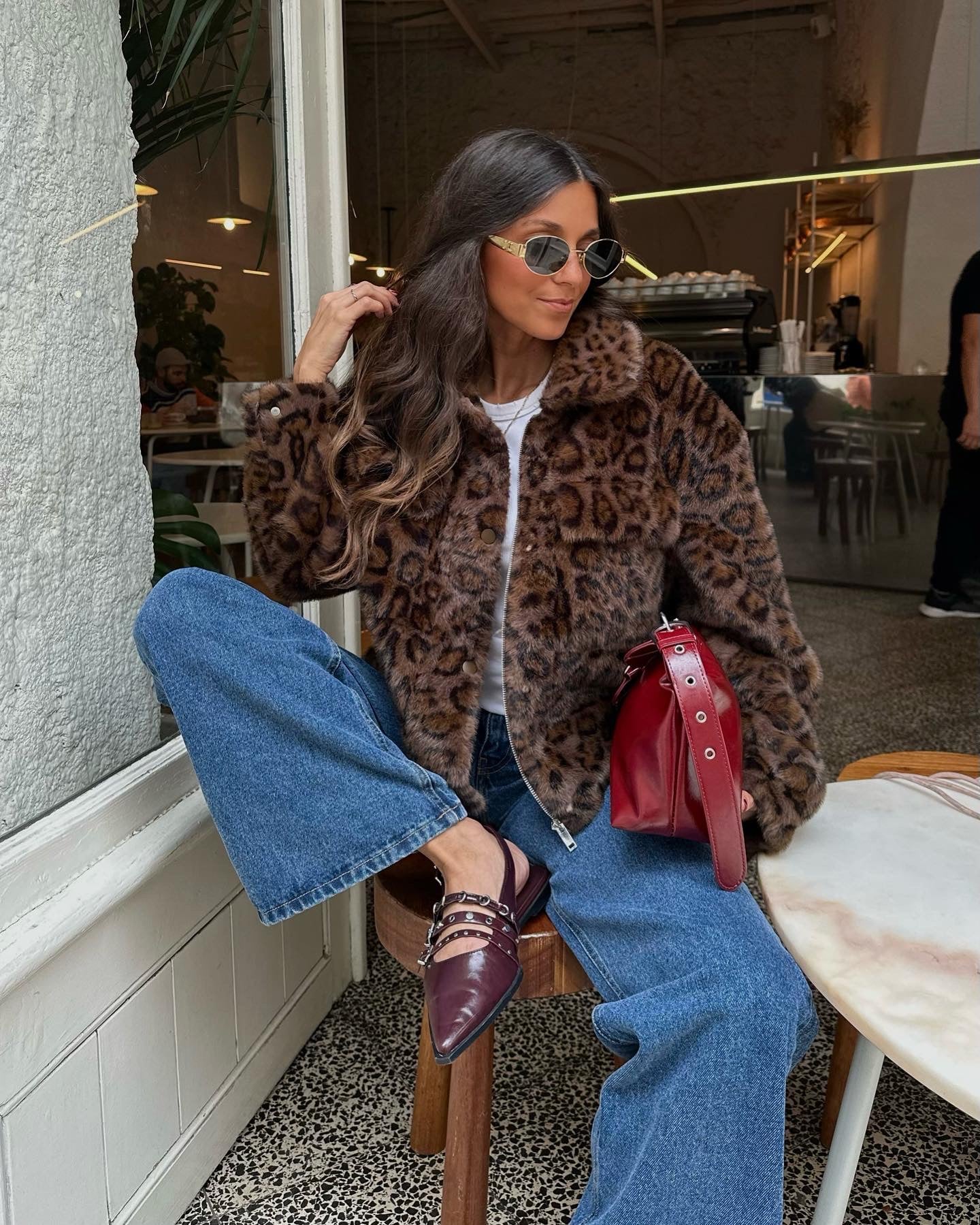 Brown Animal Print Fur Jacket