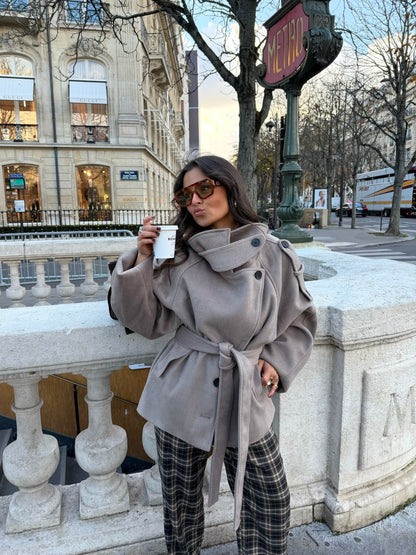 Florence Belted High-Neck Coat