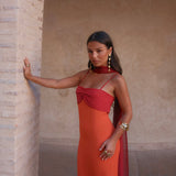 Zahara Dress in Orange and Red