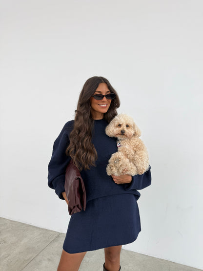 Navy Blue Knit Set - Skirt Edition