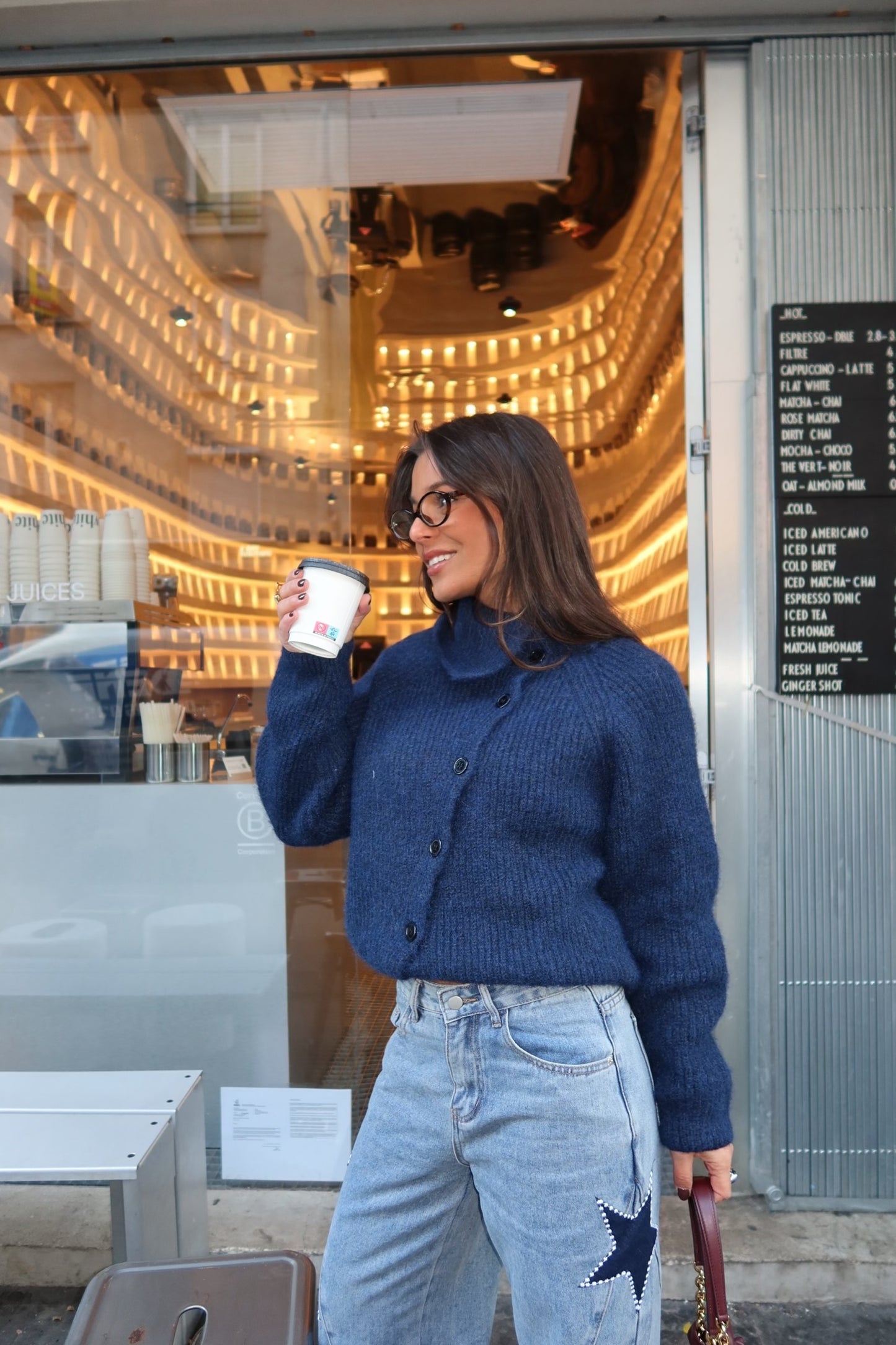 Emma Knit Cardigan In Navy Blue