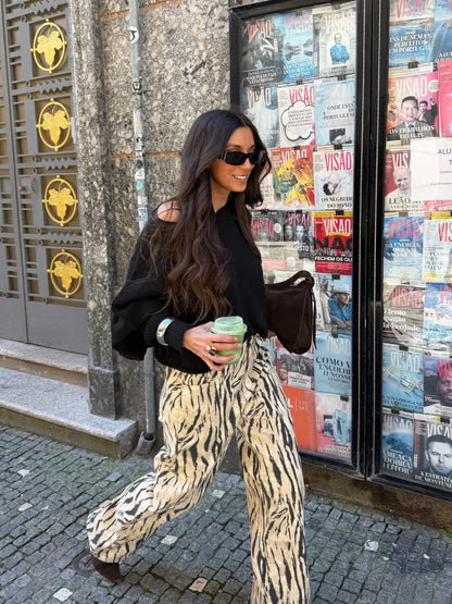 Zebra Print Wide Leg Pants