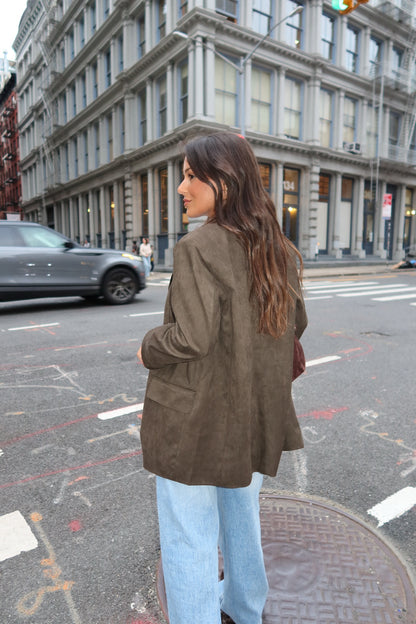 Chelsea Suede Blazer in Olive Green