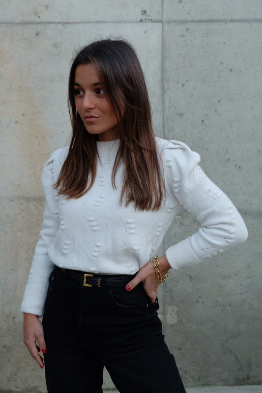 Knit Pompom Sweater in White