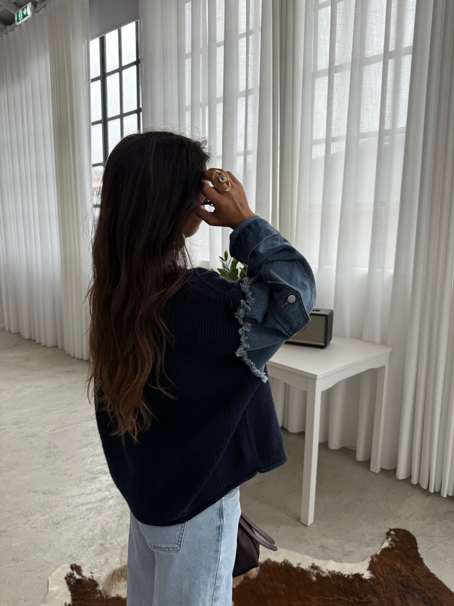 Denim and Navy Blue Sweater