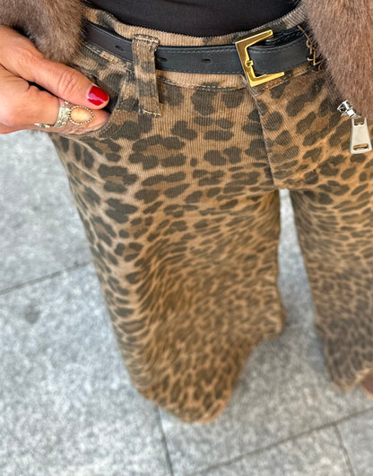 Animal Print Bombazine Wide Trousers