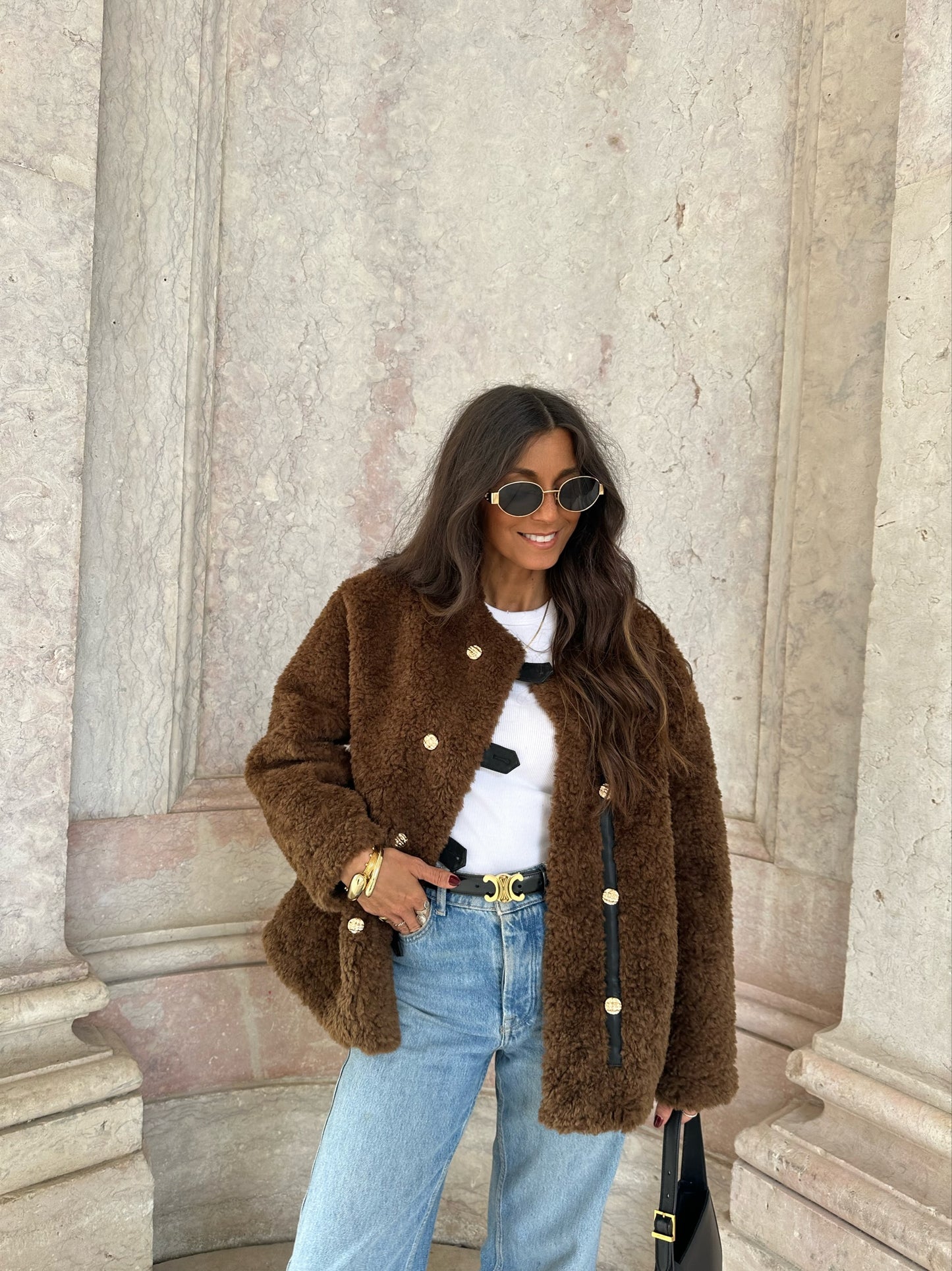 Curly Fur Coat in Brown