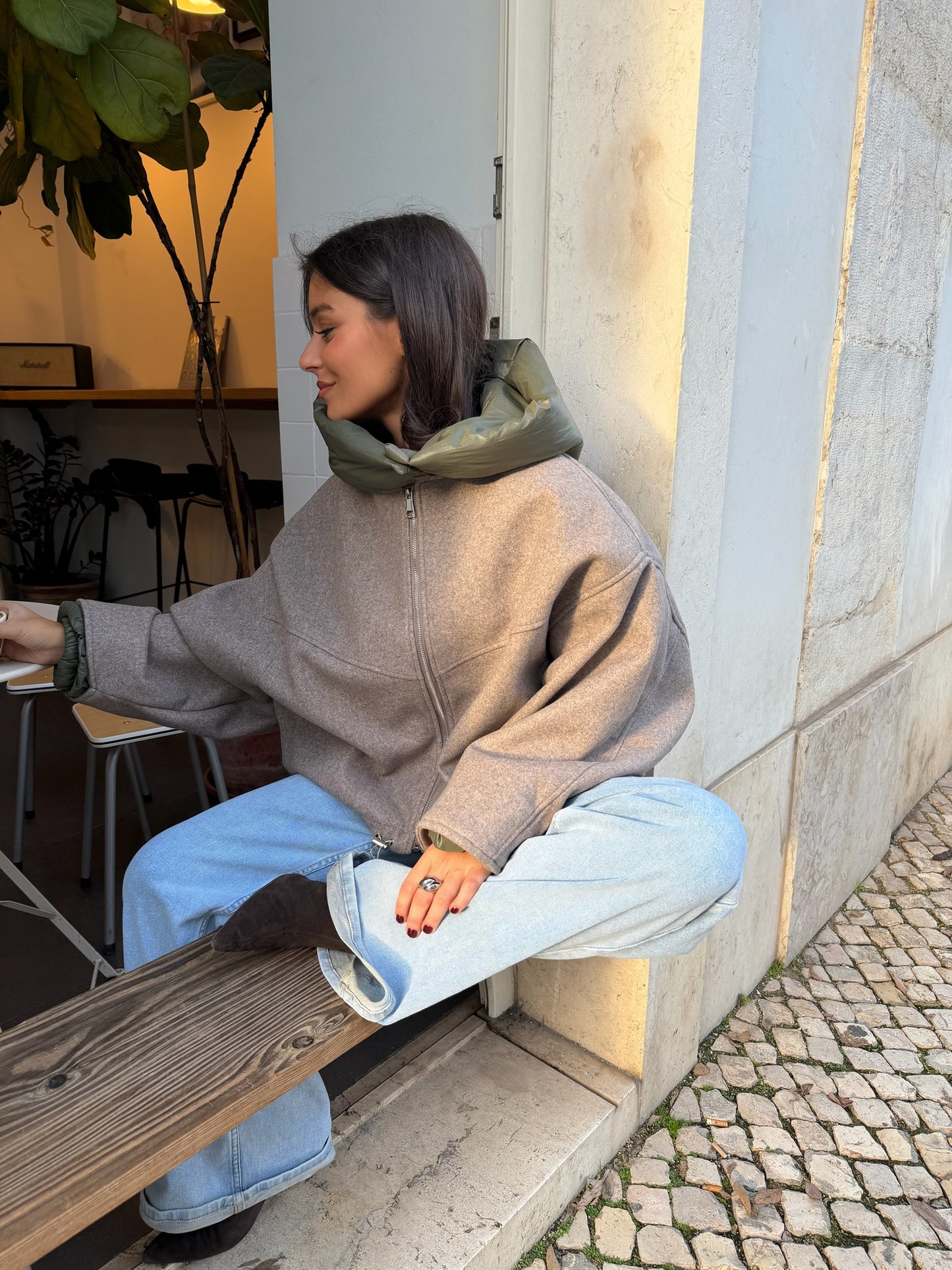 Elise Jacket in Taupe and Green