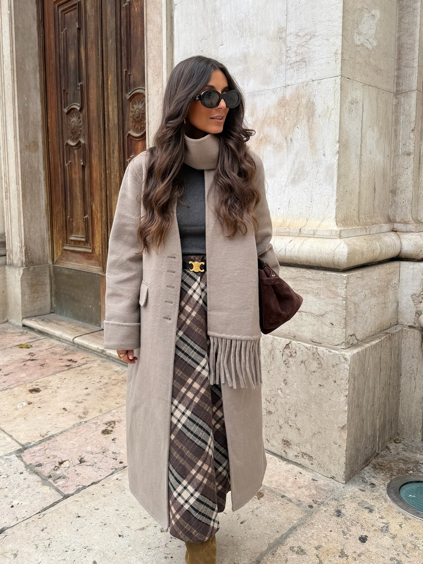 Long Wool Coat With Scarf
