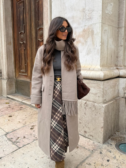 Long Wool Coat With Scarf