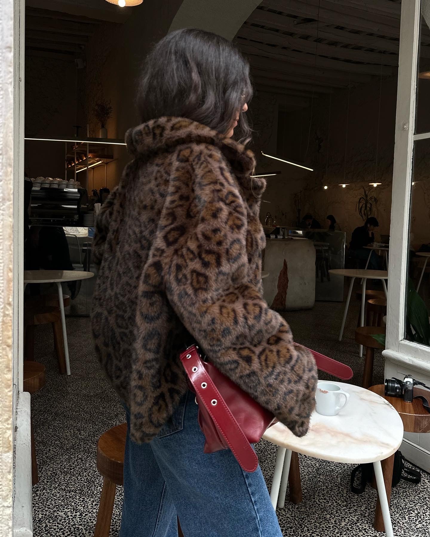 Brown Animal Print Fur Jacket