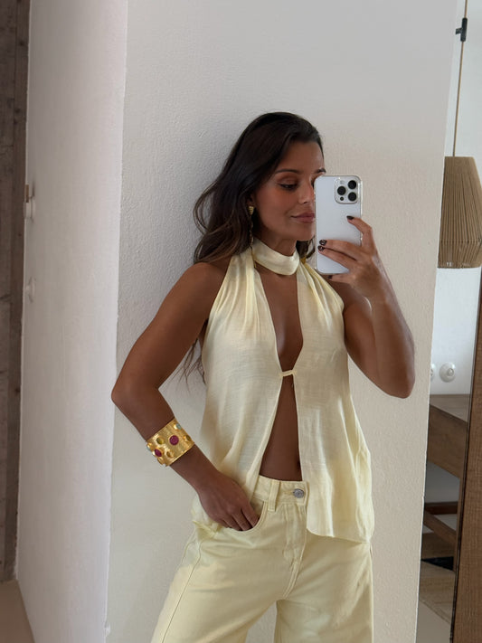 Mary Linen Top in Light Yellow