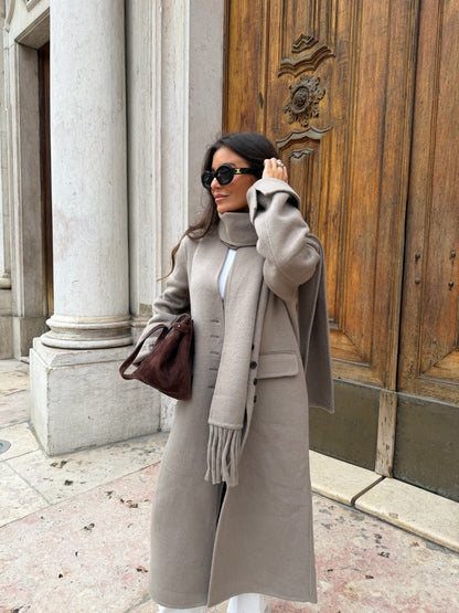 Long Wool Coat With Scarf