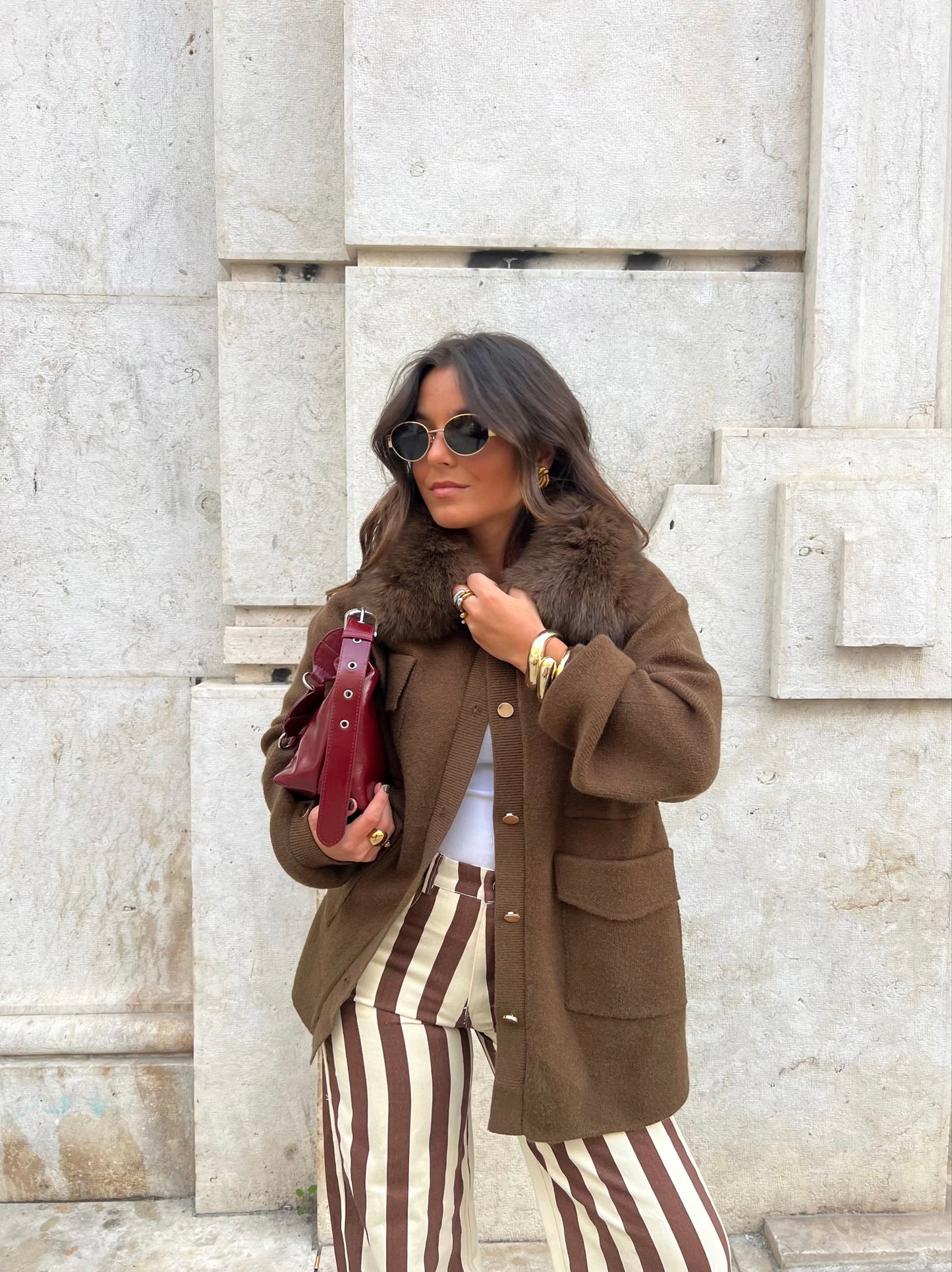 Cashmere and Wool Jacket in Chocolate Brown With Buttons