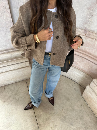 Cropped Wool Jacket in Taupe