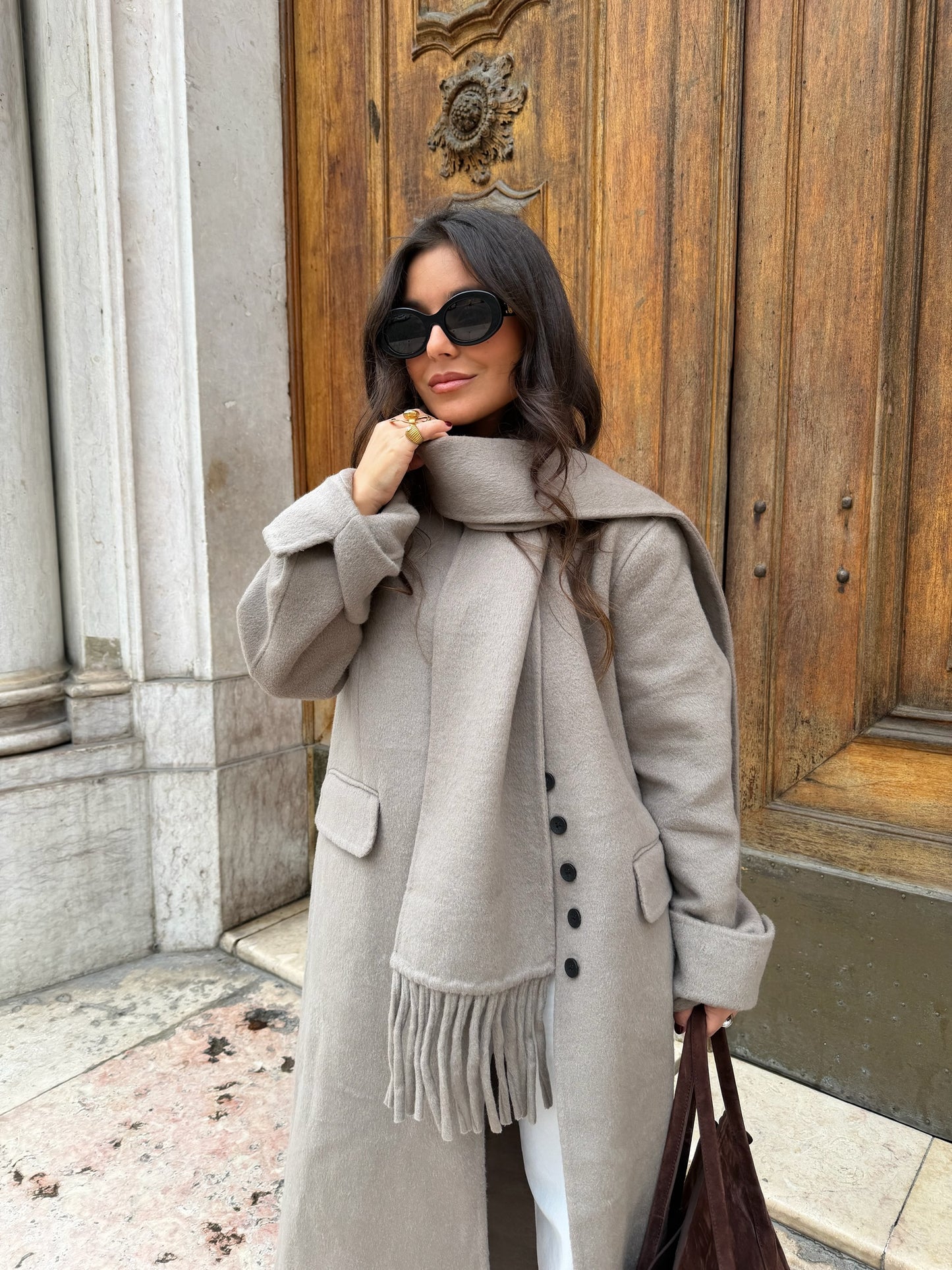 Long Wool Coat With Scarf