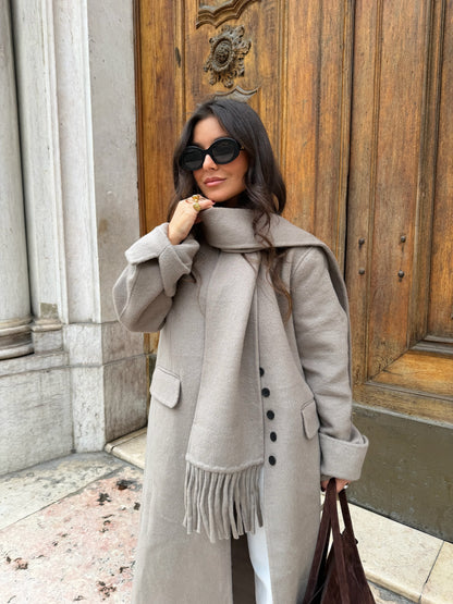 Long Wool Coat With Scarf