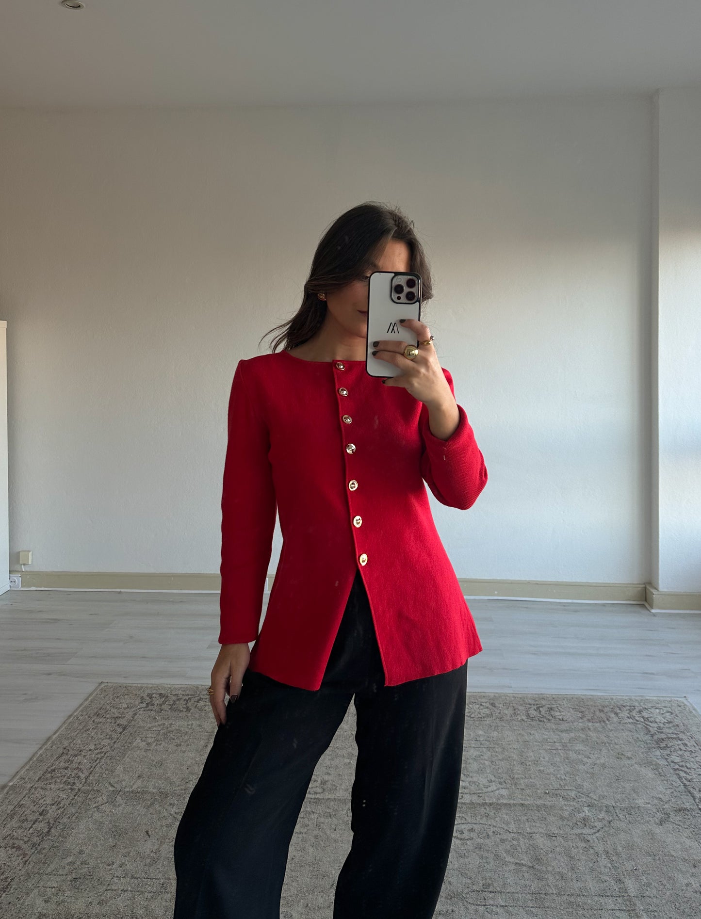 Red Cardigan with Buttons