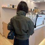 Cropped High Neck Trench Coat in Khaki