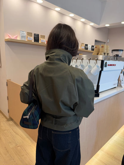 Cropped High Neck Trench Coat in Khaki