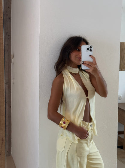 Mary Linen Top in Light Yellow