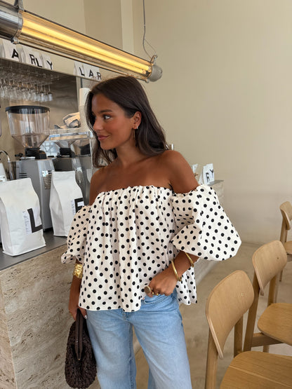 Caetana Polka Dot Top in White