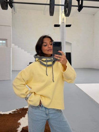 Striped Knit Balaclava in Yellow