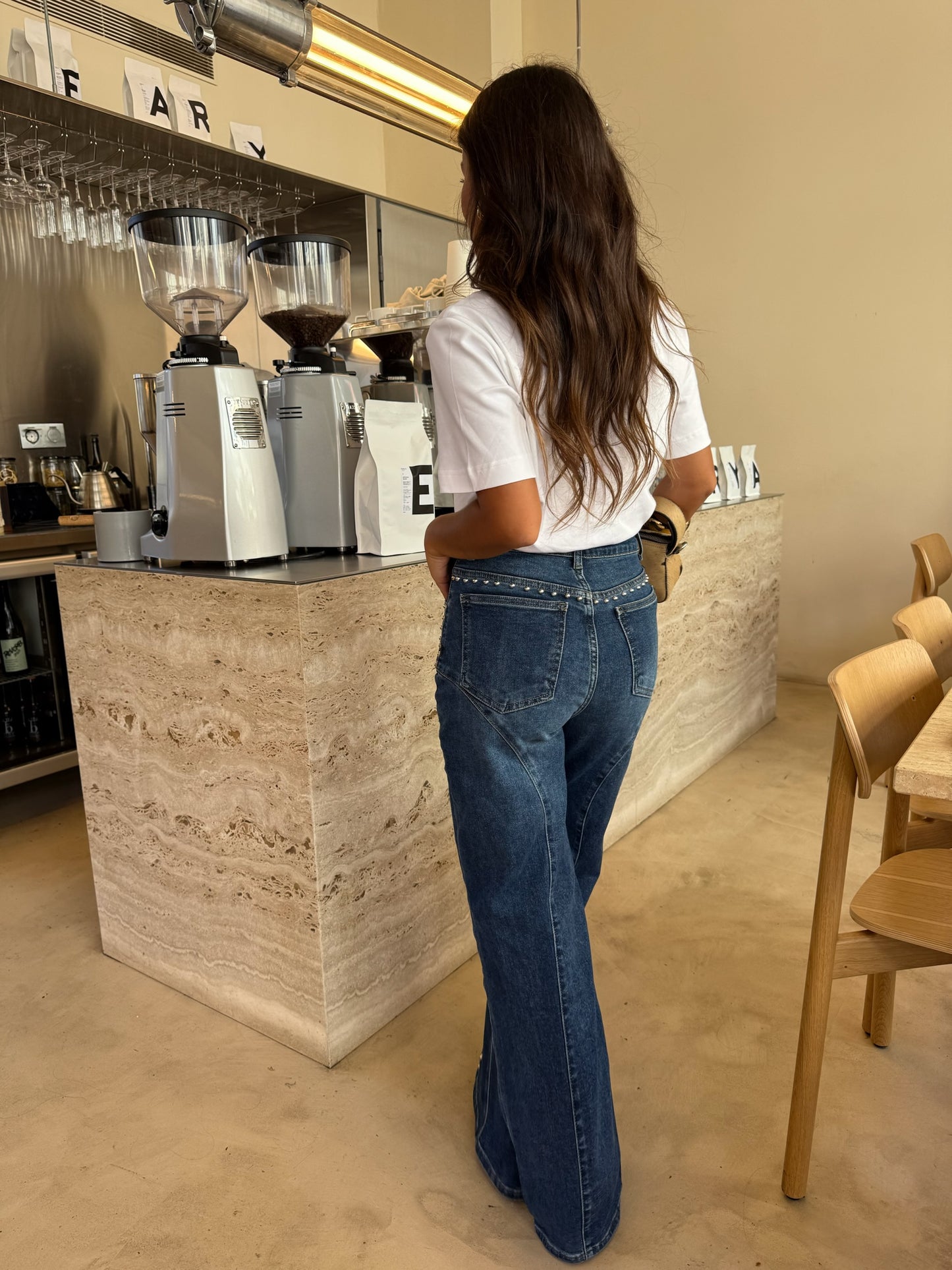 Wide Leg Denim Jeans Studded Details