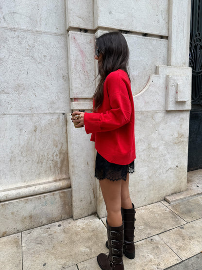 Soft Touch Knit Sweater in Red