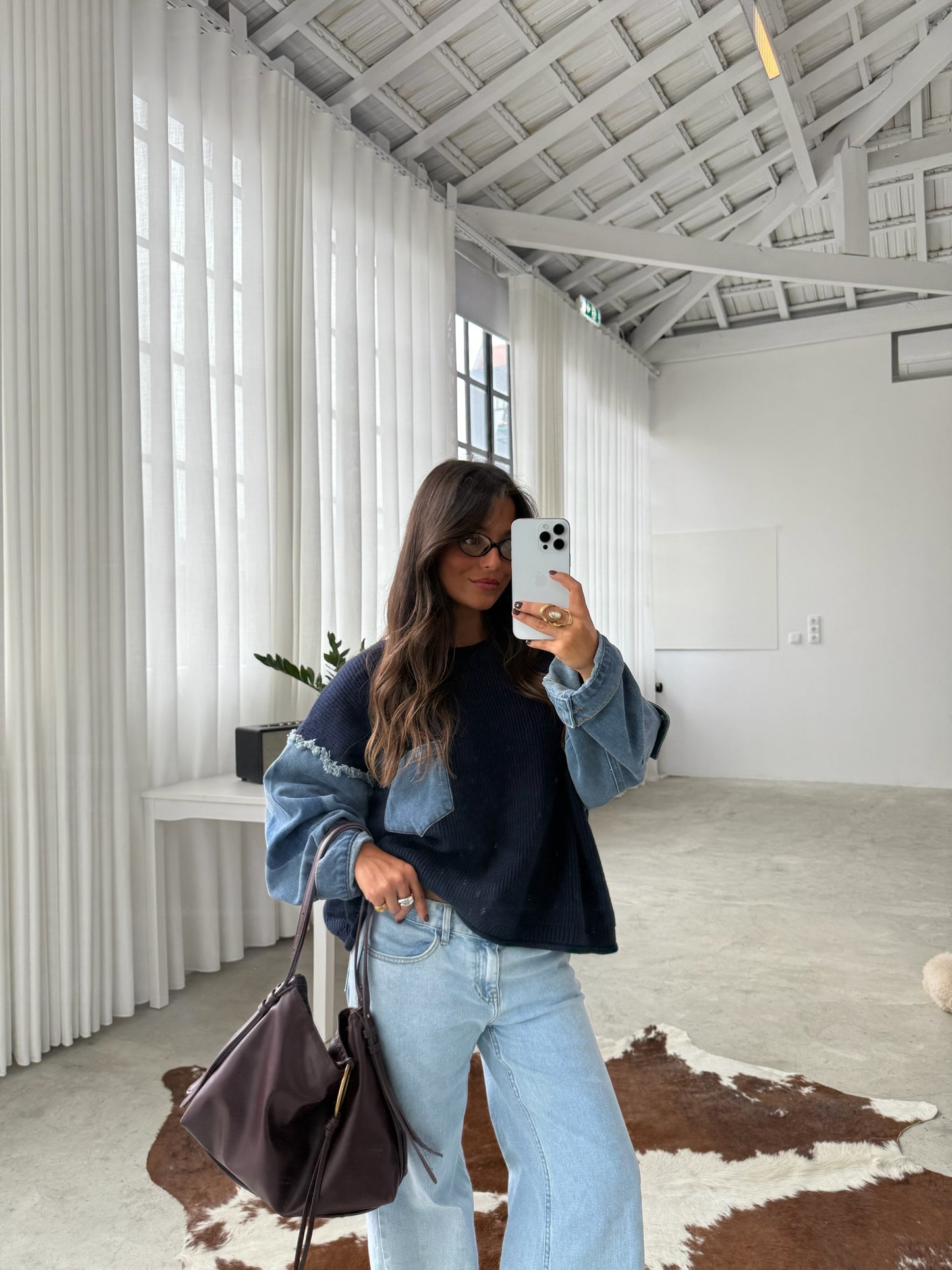 Denim and Navy Blue Sweater
