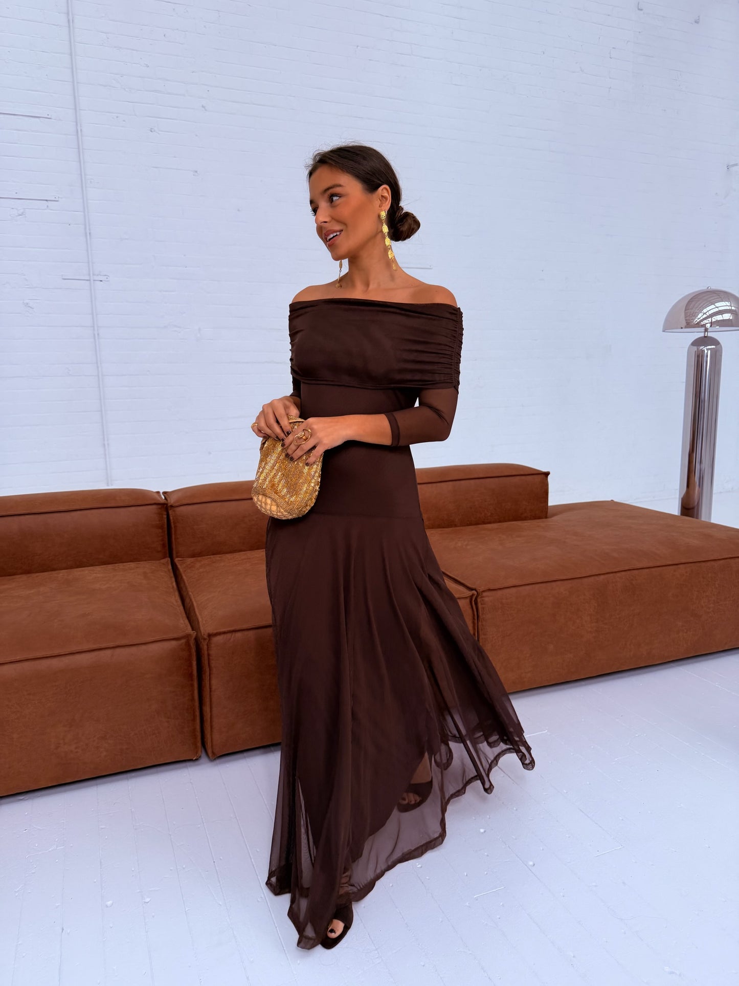 Toledo Dress with Long Sleeve in Brown