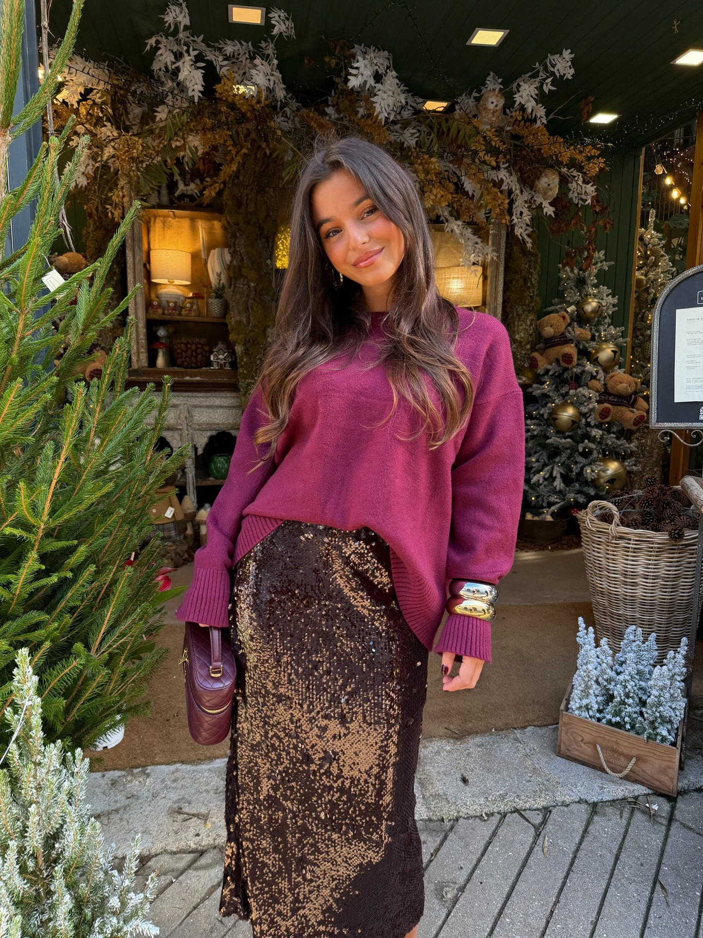 Bradshaw Sequin Midi Skirt in Brown