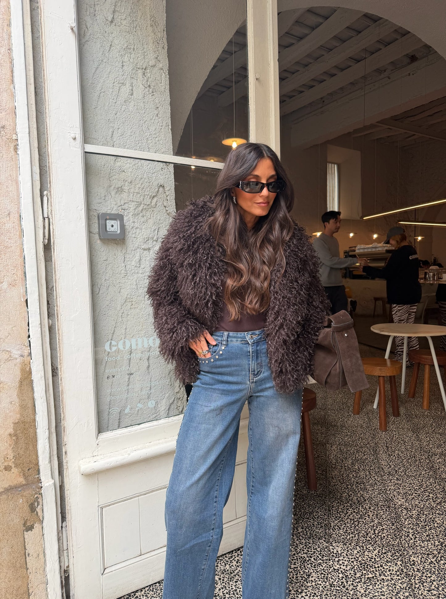 Curly Fur Jacket in Brown