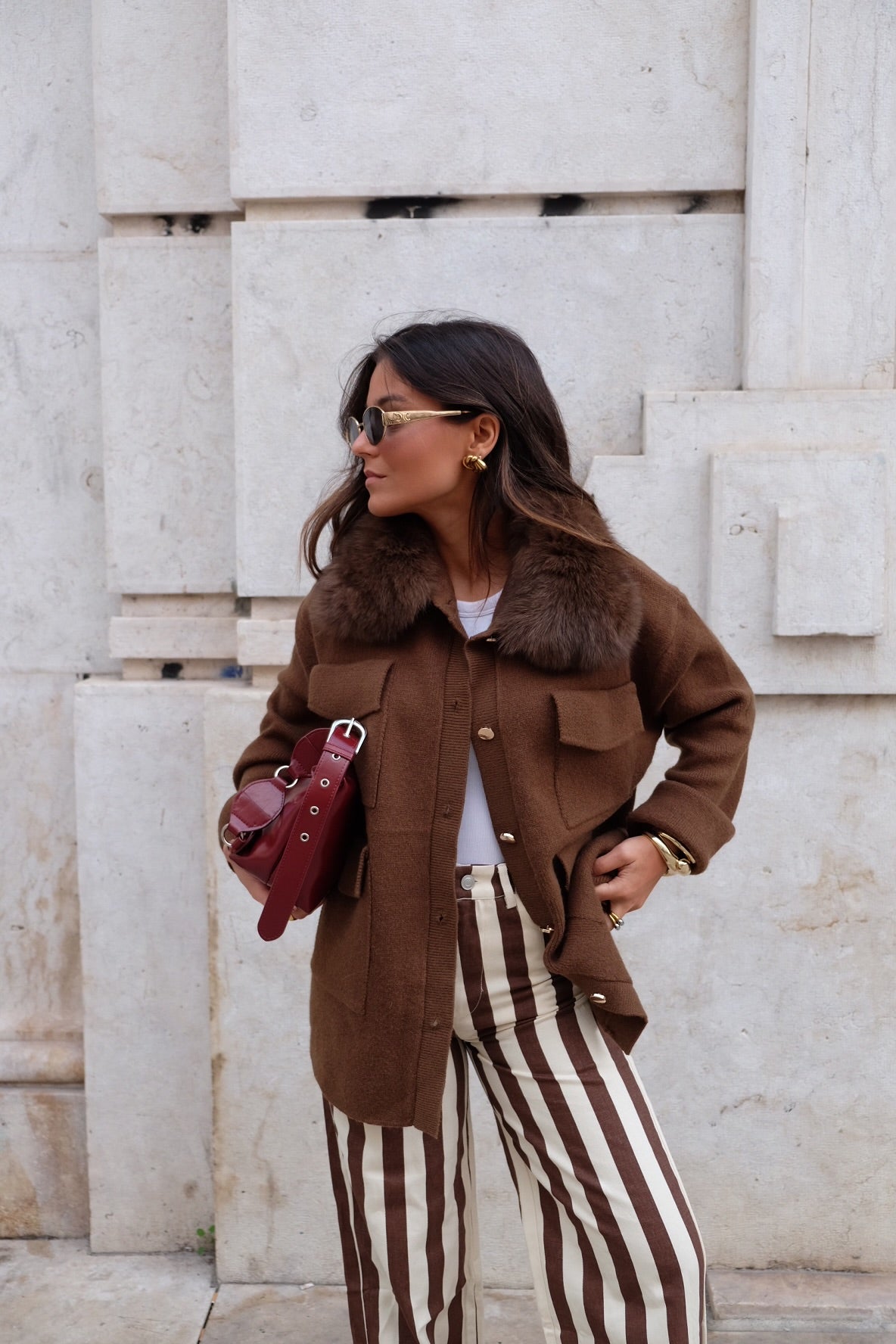 Cashmere and Wool Jacket in Chocolate Brown With Buttons