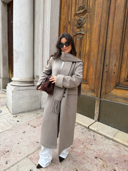 Long Wool Coat With Scarf