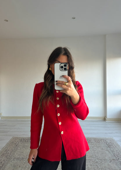 Red Cardigan with Buttons