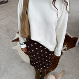 Brown Midi Skirt in Mesh With Polka Dot