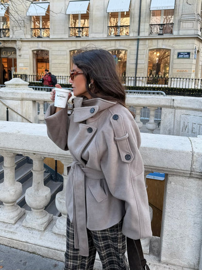 Florence Belted High-Neck Coat