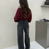 Wide Leg Grey Denim Jeans Studded Details